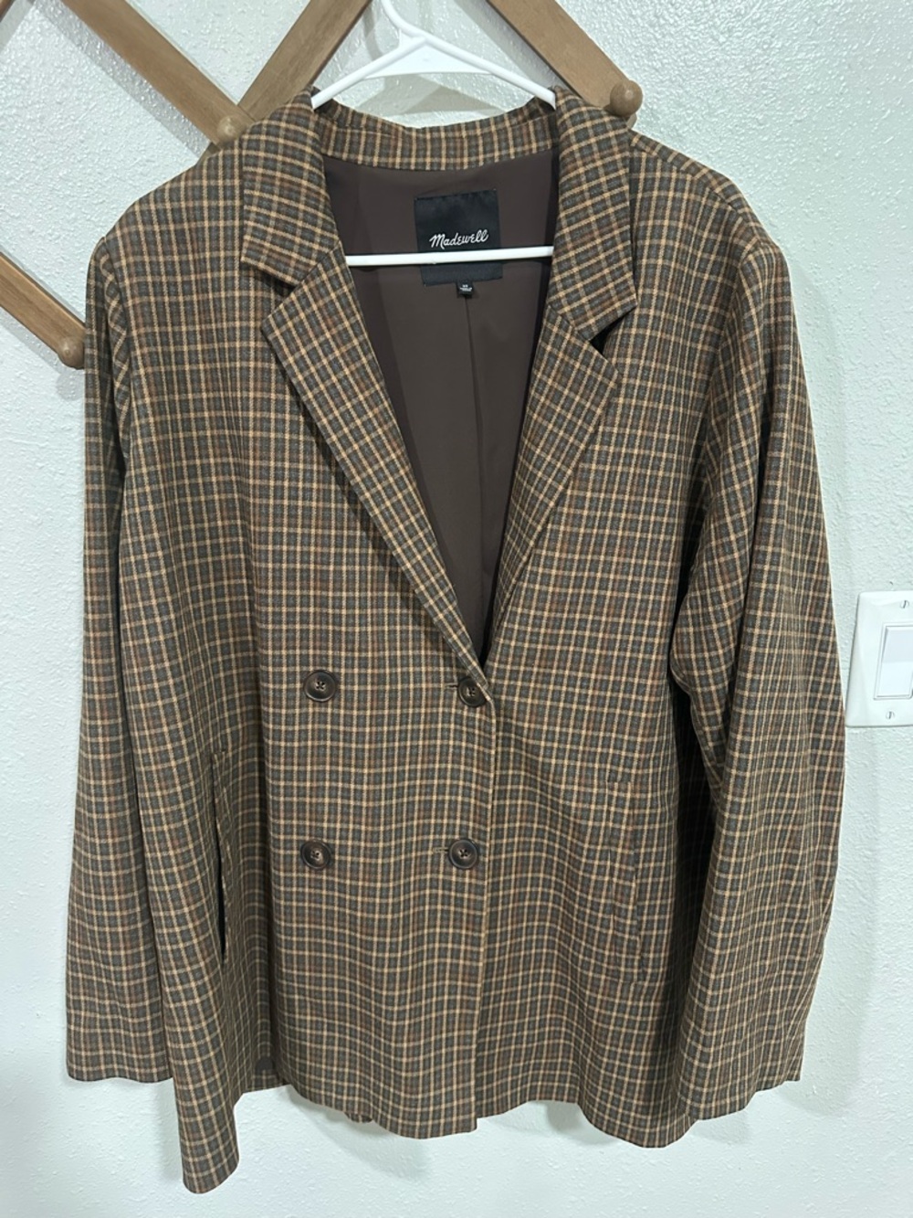 Madewell 3XL Polyester Blazer Caldwell Double Breasted Mandell Plaid